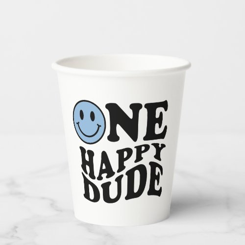 Wavy Blue Preppy Smile One Happy Dude Paper Cups