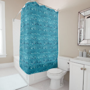 Wavy Blue Sea Pattern Shower Curtain