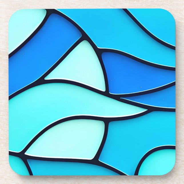 WAVY BLUE STAINED GLASS BEVERAGE COASTER (Front)