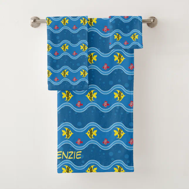 Wavy Blue Tropical Fish Bath Towel Set Zazzle