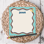 Wavy Border Blue and Orange Retro Personalized Notepad<br><div class="desc">This personalized notepad features a "groovy" design in orange and blue. Use the template form to add your personalization.</div>