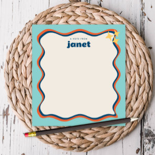 Wavy Border Blue and Orange Retro Personalized Notepad