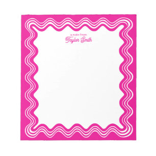 Wavy Border Hot Pink & White Personalized Name Notepad