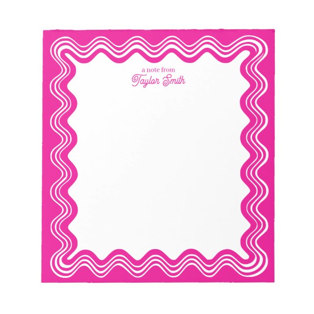 Wavy Border Hot Pink & White Personalized Name Notepad (Front)