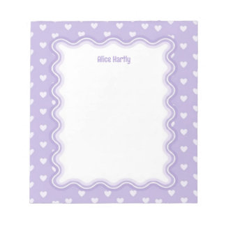 Wavy Border Lilac Purple Love Hearts Personalized Notepad