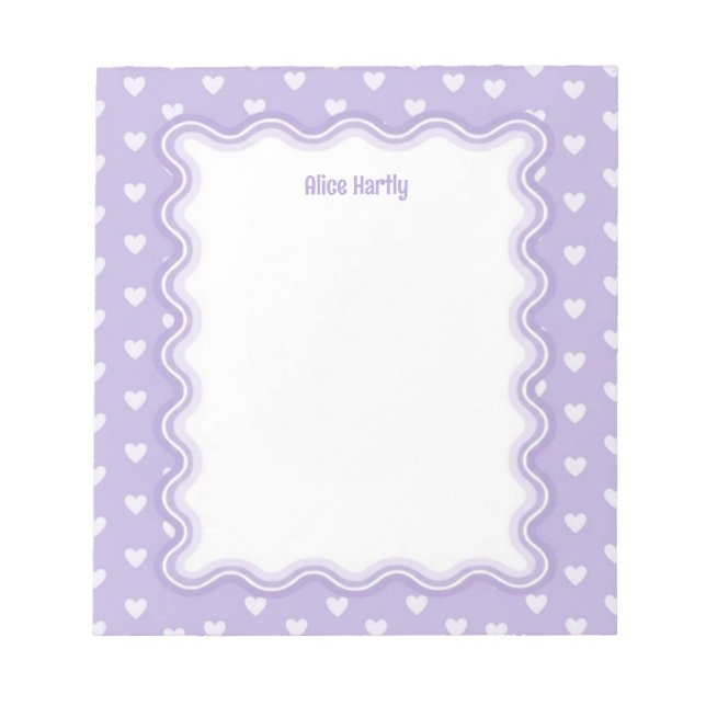 Wavy Border Lilac Purple Love Hearts Personalized Notepad (Front)