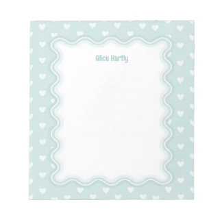 Wavy Border Mint Blue Love Heart Personalized Notepad