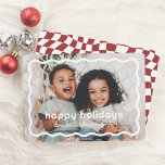 Wavy Border Modern Retro Christmas Photo Holiday Card<br><div class="desc">This holiday card features your favorite photo framed by a bold, wavy white border. “Happy holidays” is written in playful typography, with your family name below in cute script. The back showcases a fun, retro wavy checkered pattern. Perfect for sharing holiday cheer with friends and family, this card blends bold...</div>