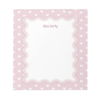 Wavy Border Pastel Pink Love Heart Personalized Notepad