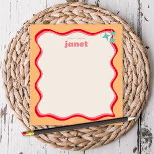Wavy Border Pink and Orange Retro Personalized Notepad
