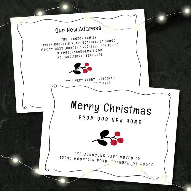 Wavy Border Red Berries Holiday Moving Announcement (Zazzle Wavy Border Red Christmas Berries Holiday Moving Announcement Flat Card)