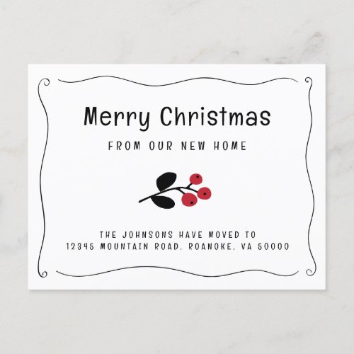 Wavy Border Red Berries Holiday Moving Announcement Postcard