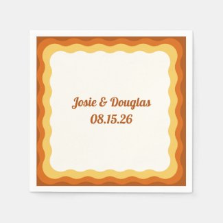 Wavy Border Retro 70s Vintage Aesthetic Wedding