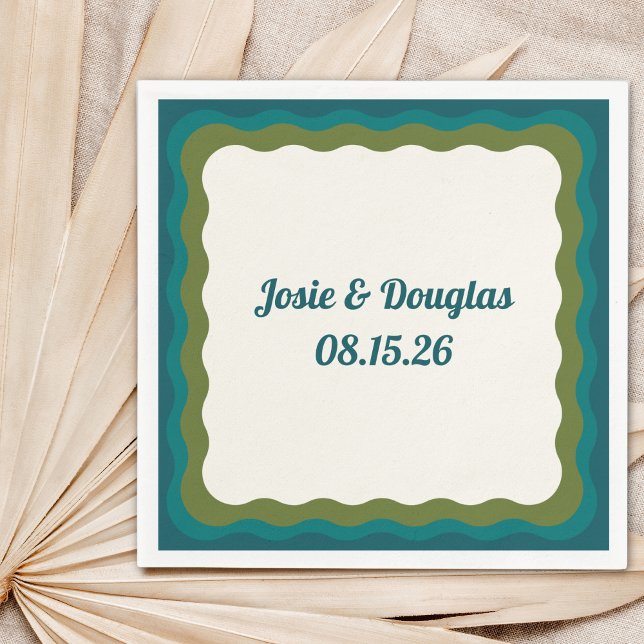 Wavy Border Retro 70s Vintage Aesthetic Wedding Napkins (Creator Uploaded)