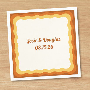 Wavy Border Retro 70s Vintage Aesthetic Wedding Napkins