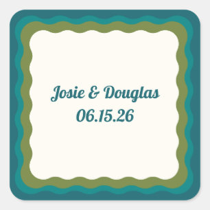 Wavy Border Retro 70s Vintage Aesthetic Wedding Square Sticker