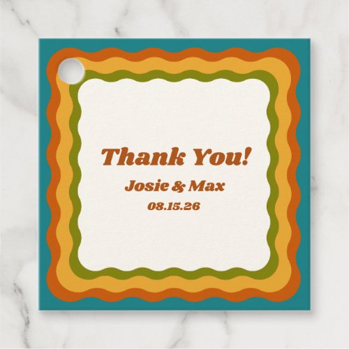 Wavy Border Retro 70s Vintage Thank You Wedding  Favor Tags