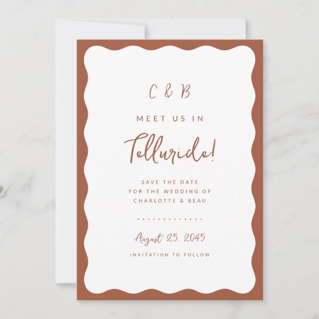 Wavy Border Save The Date Photo Announcement Card (Front)