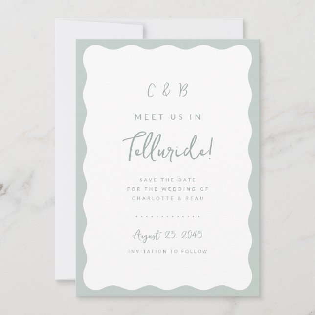 Wavy Border Save The Date Photo Announcement Card (Front)