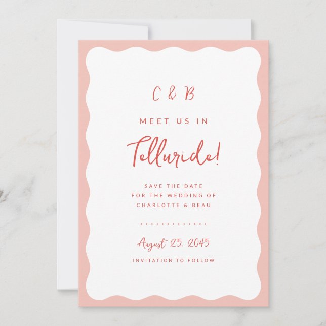 Wavy Border Save The Date Photo Announcement Card (Front)