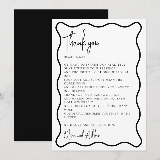 Wavy border, Wavy frame, modern,  thank you card (Front/Back)