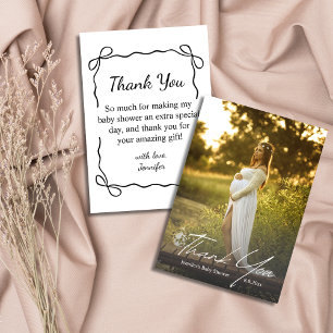 Wavy Bow Border Modern Baby Shower Photo Thank You Card