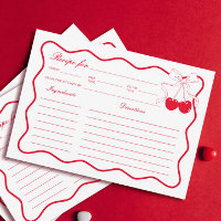 Wavy Bow Cherry Bridal Shower Recipe Card