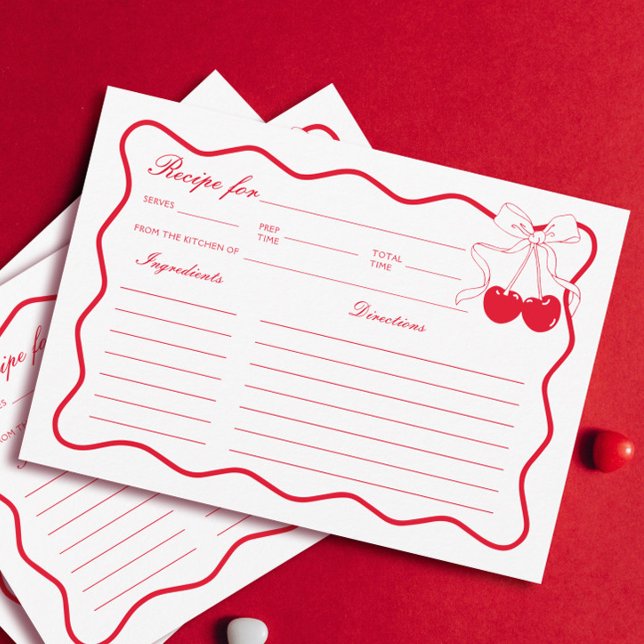 Wavy Bow Cherry Bridal Shower Recipe Card (Creator Uploaded)