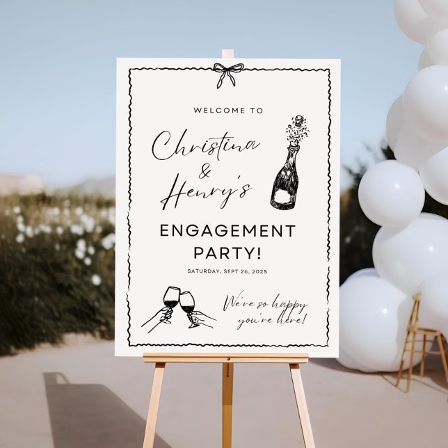 Wavy Bow Engagement Party Sign Whimsical Engagemen (Creator Uploaded)
