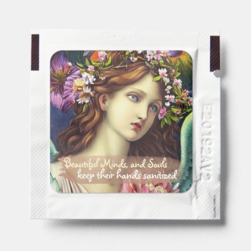 Wavy brown hair young lady flowers Believer custom Hand Sanitizer Packet