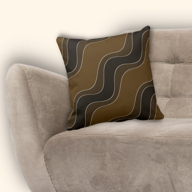 Wavy Brown Ripple Line Pattern Throw Pillow (Wavy Brown Ripple Line Pattern Throw Pillow)