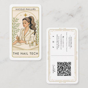 Wavy Brunette Brown Hair Nail Tech Social Media QR Business Card