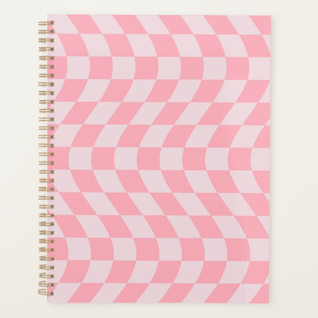 Wavy Check Retro Checkerboard Pink Lilac Checkered Planner (Front)