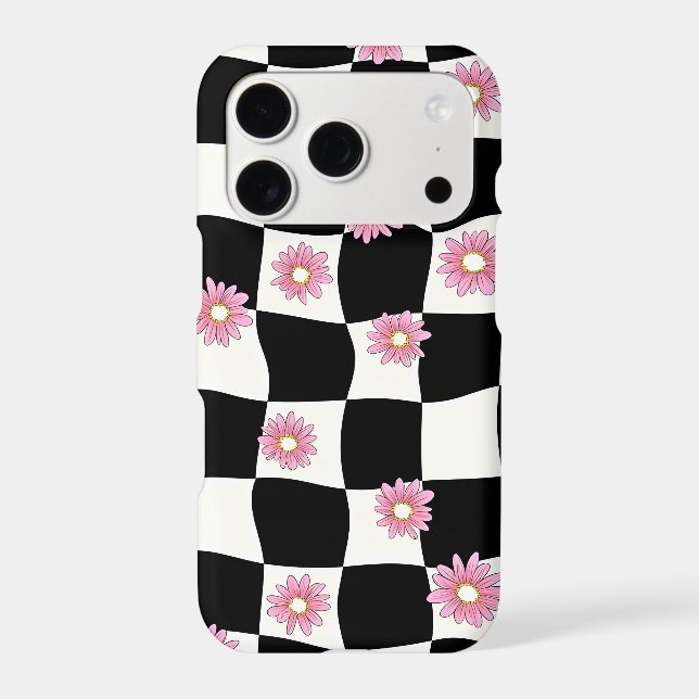 Wavy Checkerboard Daisy iPhone Case | Y2K (Back)