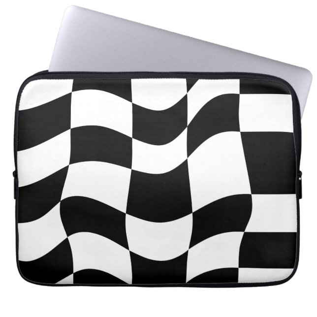 Wavy Checkerboard Optical Illusion Laptop Sleeve (Front)