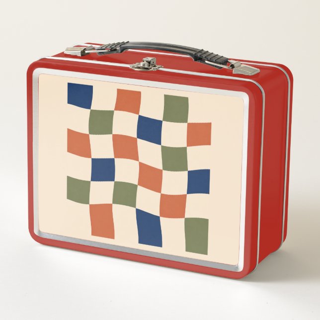 Wavy Checkerboard Retro Multicolor Lunch Box (Front)