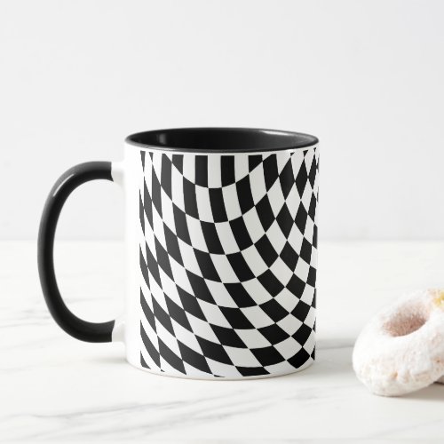 Wavy Checkered Black and White Optical Illusion Mug