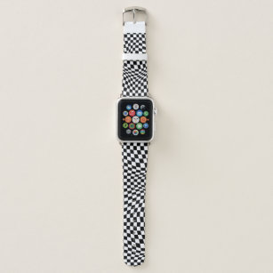 Wavy Checkered Black White Checkerboard Apple Watch Band
