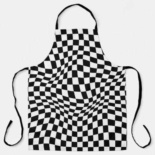 Wavy Checkered Black White Checkerboard Apron