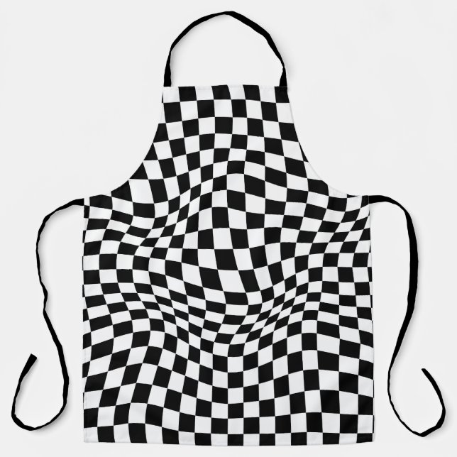 Wavy Checkered Black White Checkerboard Apron (Front)
