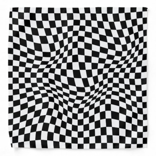 Wavy Checkered Black White Checkerboard Bandana