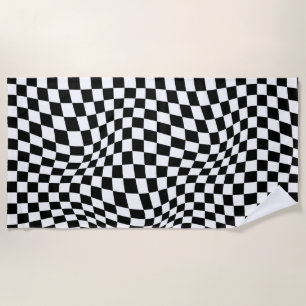 Wavy Checkered Black White Checkerboard Beach Towel