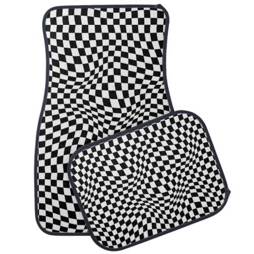 Wavy Checkered Black White Checkerboard Car Floor Mat