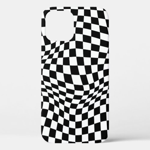 Wavy Checkered Black White Checkerboard iPhone 12 Case