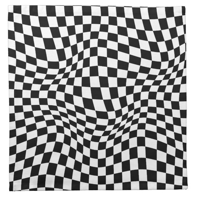 Wavy Checkered Black White Checkerboard Cloth Napkin (Front)