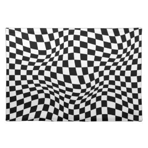 Wavy Checkered Black White Checkerboard Cloth Placemat