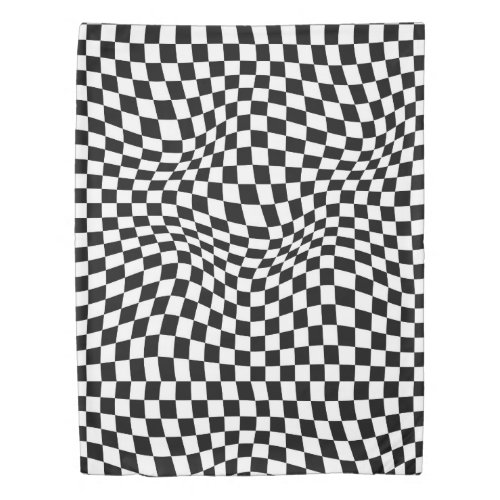 Wavy Checkered Black White Checkerboard Duvet Cover