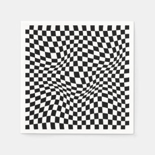 Wavy Checkered Black White Checkerboard Napkins