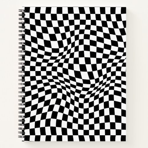 Wavy Checkered Black White Checkerboard Notebook