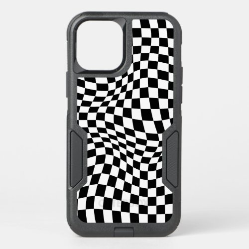 Wavy Checkered Black White Checkerboard OtterBox Commuter iPhone 12 Case